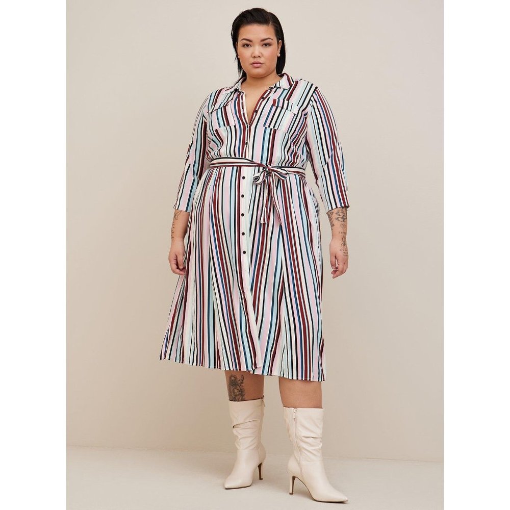 Torrid Midi Stretch Challis Button Front Shirt Dr… - image 1